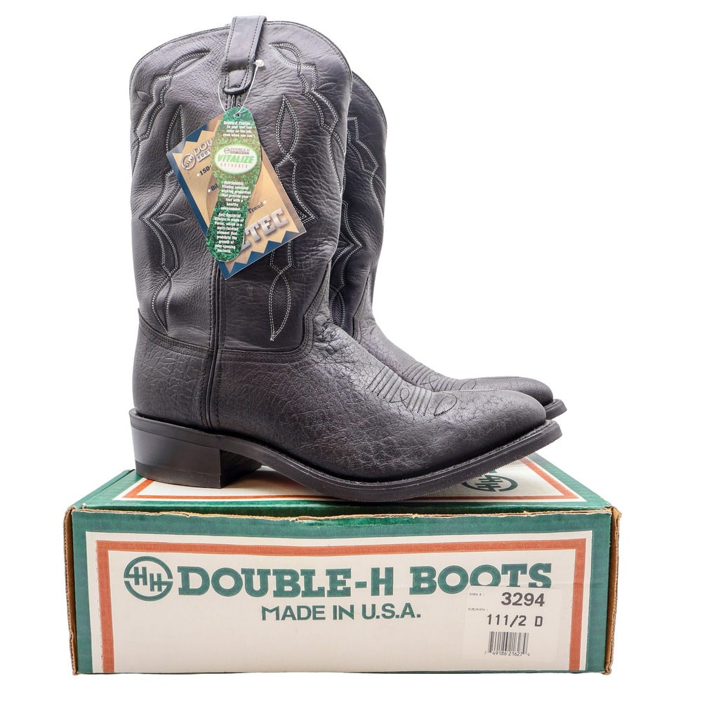 Double-H 3294 Western Cowboy Boots Mens 11.5 D Black Leather NWT Made in USA